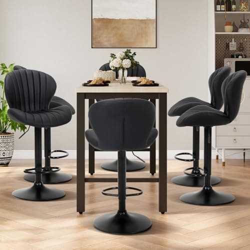 COLAMY Bar Stools Set of 4, Modern Swivel Bar Chairs, Adjustable Faux Leather Upholstered Barstools Counter Height with High Backrest for Bar, Kitchen Island, Dining Room, Black 6