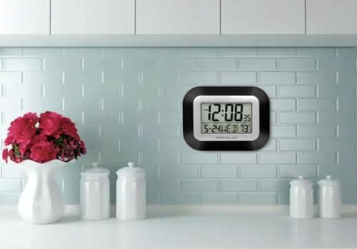 Westclox Large Digital Wall Clock Battery Operated with Temperature Date and Day of Week with Alarm | Modern Digital Desk Clock for Office Kitchen Bedroom or Living Room | Black 7