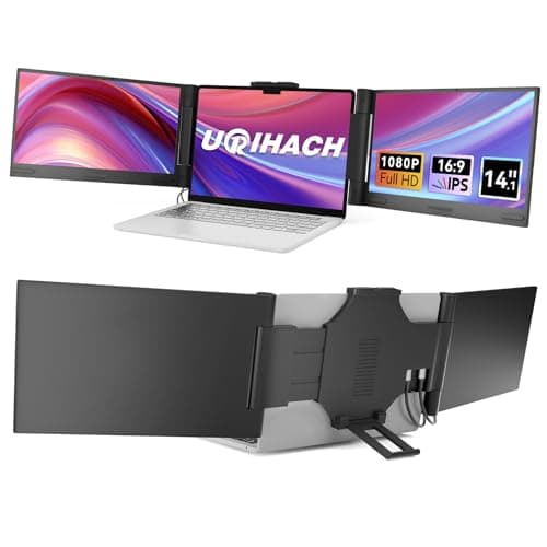 UGRIHACH Laptop Screen Extender, 14" FHD 1080P Portable Monitor for Laptop-13-17.3", Triple Laptop Monitor Extender with HDMI/Type-C, Plug-Play Portable Screen for Mac/Windows/Linux/Android/Chrome