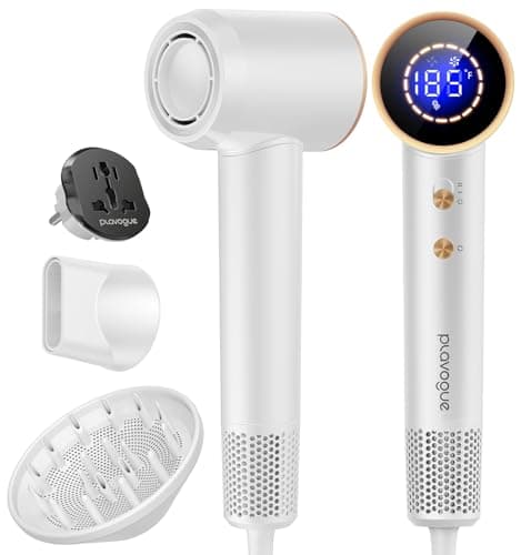 Dual Voltage Travel Hair Dryer with Diffuser, High-Speed Ionic Blow Dryer for Women, Fast Drying, Low Noise, Lightweight, No Heat Damage, European Travel 110V-120V/220V-240V