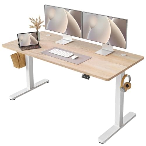 FEZIBO Electric Standing Desk Adjustable Height, 55 x 24 Inch Sit Stand Desk, Home Office Desk, Ergonomic Computer Workstation, Maple