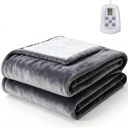 Sweetcrispy Heated Blanket Twin Size, 62''x84'' Heating Electric Blanket with 10 Heat Levels and Auto-Off, Washable Dual-Sided Flannel & Sherpa Fabric Electric Blanket Warmer ETL Certificated