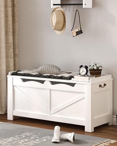 Hzuaneri 39.4" Storage Chest, Extra Large Storage Trunk with 2 Hinges, Wooden Box Bench, Lift-Top Organizer Chest, Shoe Bench for Entryway, Bedroom, Living Room, White SB04503X 7