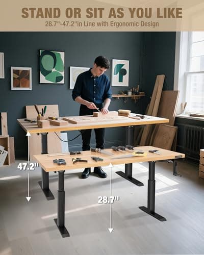 WORKPRO Adjustable Workbench with Crank Handle, 47.2" x 23.6" Rubber Wood Worktable 300LBS Load Capacity,Height-Adjustable Standing Desk for Workshop, Garage 5
