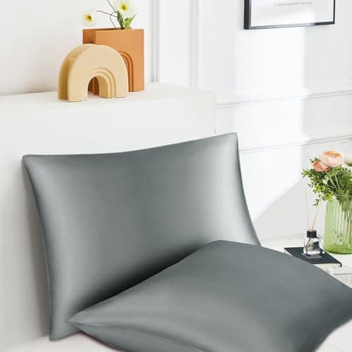 Silky Soft Satin Pillowcase Set of 2 for Women's Hair and Skin, Silk Satin Pillowcase with Envelope Closure (Dark Gray, 20x26 Inches) 7