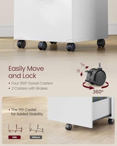 VASAGLE 2-Drawer File Cabinet, Small Rolling Filing Cabinet for Home Office, Printer Stand, for A4, Letter-Size Documents, 15.7 x 16.5 x 27.6 Inches, Snow White UOFC040W46 6