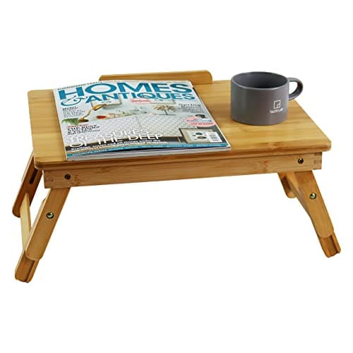 WKWKER Bamboo Laptop Desk with Folding Legs Tilting Surface Workstation Table Adjustable Laptop Stand Bed Tray for tv Sofa Study Computer Ipad Book (Natural) 5