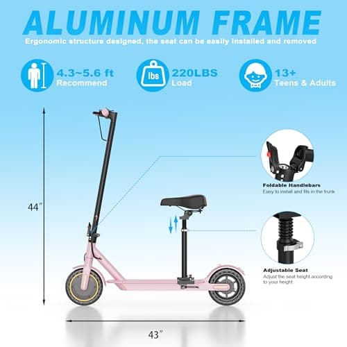Electric Scooter, Folding E Scooter for Adults with Seat, 350W Motor, 8.5" Solid Tires, Cruise Control, 19MPH, 21Mile Range Portable Teens Commuter Escooter, Dual Brake 7