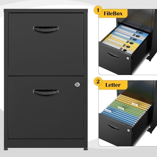 SteeLoong 2 Drawer File Cabinets,Metal Office File Cabinet with Lock,Black Filing Cabinets for Home Office,Vertical Modern File Cabinet Office Two Drawers for Hanging Letter,Assembly Required 7