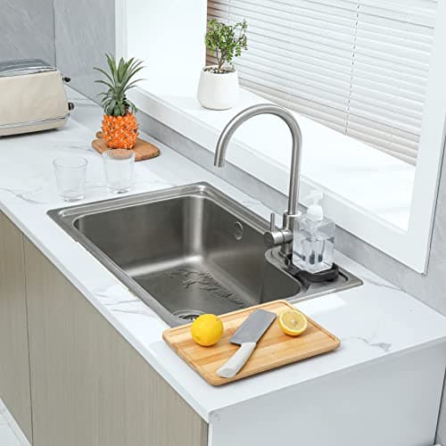 MicoYang Silicone Bathroom Soap Dishes with Drain Spout-Bathroom and Kitchen Sink Organizer,Sponge Holder,Dish Soap Tray,Perfect for Dispenser,Scrubber,Bottle,Cup on Sink or Counter-Coffee 4.9"×3.2" 6