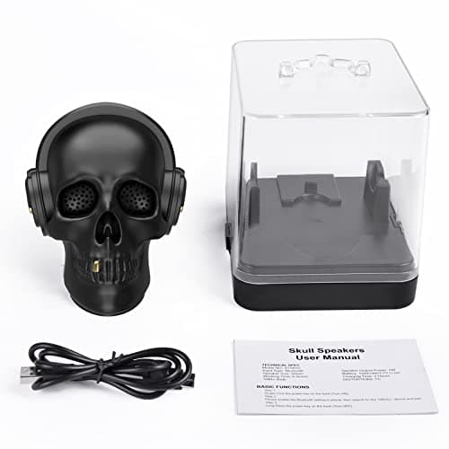YSEECHENS Skull Bluetooth Speaker Novelty Skeleton Unique Wireless Portable Speakers with Eyes Lights Halloween Decoration (Black) 7
