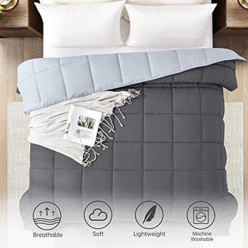 Homelike Moment Twin Comforter Duvet Insert- Grey Down Alternative Bed Comforter Twin Size, Lightweight Bedding Comforters Quilted Soft All Season Reversible Dark Gray/Light Grey 5
