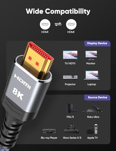 10K 8K HDMI 2.1 Cable 2-Pack 6.6FT, Highwings Certified 48Gbps Ultra High Speed Slim HDMI Cord,Support 4K@120Hz 8K@60Hz, HDCP 2.2&2.3, Dynamic HDR,eARC,DTS:X, Compatible with Roku TV/HDTV/PS5/Blu-ray 7