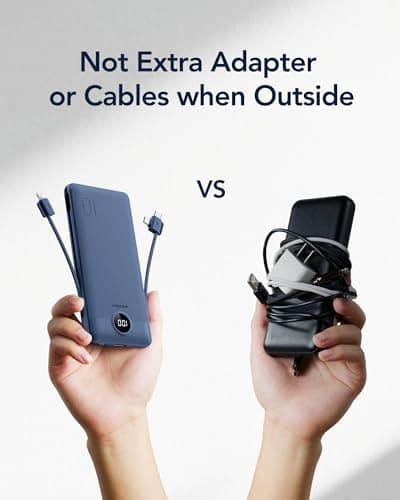 VEGER Portable Charger with Built-in AC Plug and Cables, All in One 10000mAh Ultra Slim Power Bank Travel Essentials, Fast Charging Battery Pack Compatible with iPhone, Samsung, Android (Navy) 7
