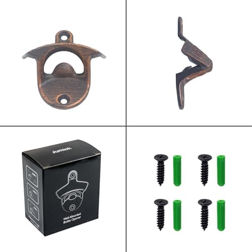 Jumiok Magnetic Wall Mount Beer Bottle Opener Screw in Wall Soda Bottle Cap Opener with Magnets Built-in Stainless Aged Copper 6