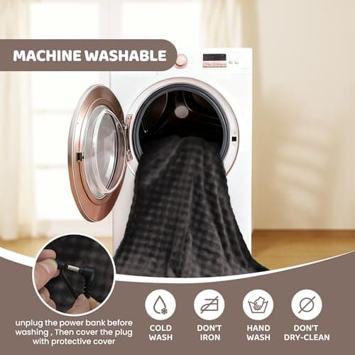 TZOSDOBO Cordless Heated Blanket, Battery Operated Heating Blanket with 20000mAh Rechargeable Power Bank, Portable Heated Throw Blanket, 59"x 35.5" Electric Heated Shawl, 3 Fast-Heating Levels (Grey) 8