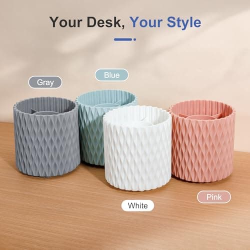 4Johor Pen Holder - 360° Rotating, 5 Slot Pen Holder For Desk. Pencil Holder For Office,School,Dorm Room&Vanity, Desk Accessories(White) 7
