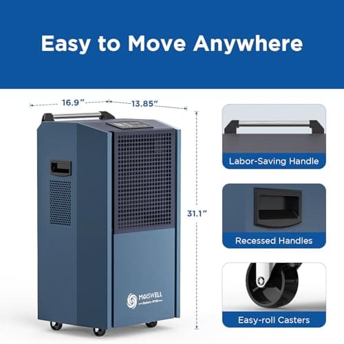 Moiswell 190 Pints Commercial Dehumidifier with Pump for Basements, Industrial Heavy Duty Commercial-grade Portable Dehumidifiers for Large Spaces Warehouse Grow Room, Water Damage Restoration 7