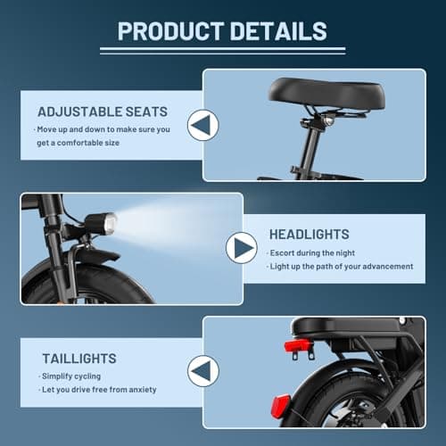 Askmy Foldable Electric Bike for Adults and Teens, 750W Peak Motor Ebike, 14" Folding E-Bike with 20 MPH, 30-35 Miles PAS Range, Electric Bicycle with 48V Removable Battery (Black) 7