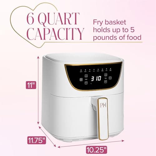Paris Hilton Air Fryer, Large 6-Quart Capacity, Nonstick Made without PFAS, Touchscreen Display, 8-in-1 (Air Fry, Roast, Broil, Bake, Reheat, Keep Warm, Pizza, Dehydrate), Dishwasher Safe, White 7