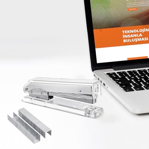 EXPUTRAN Acrylic Stapler,Clear and Silver-Tone Hardware, Beautiful Desk Accessory for Office Home or School,Takes Standard 24/6 or 26/6 Staples 6