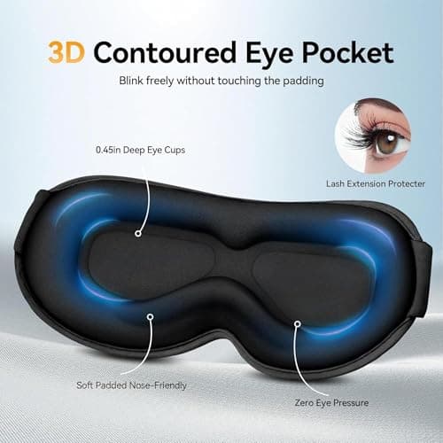 Blackout Weighted Eye Mask for Sleeping: 3D Contoured Gentle-Pressure Sleep Mask for Men & Women - Airplane Travel & Night Shift Essentials, Zero Eye Pressure, Breathable Blindfold, Black 5