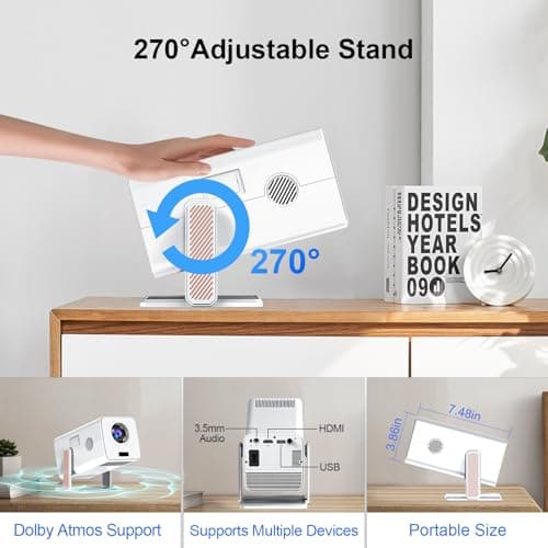 [Netflix Authorized & AI Autofocus]Upgraded 5.2 Bluetooth WiFi 6 Video Projector,XNANO Full HD Native 1080P Projector,270° Rotating Portable Projector with Smart Voice Remote Control,3D Dolby Audio 8