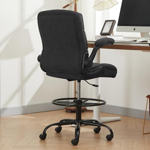 JMYMRY Drafting Chair with Comfortable Fabric for Standing Desk, Tall Office Chair with Adjustable Height, Lumbar Support, Flip-Up Armrests, Adjustable Footrest Ring, 360° Rotation for Home or Office 9