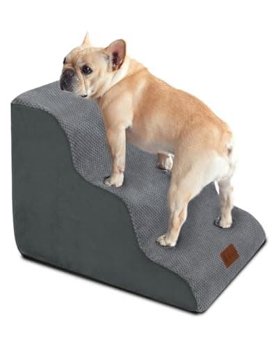 GGIB Dog Stairs for Small Dogs, 3-Step Dog Ramp for Bed, Pet Stairs Non-Slip Bottom and Non-Slip Stickers for Old Cats, Injured Doggies and Puppies, Grey