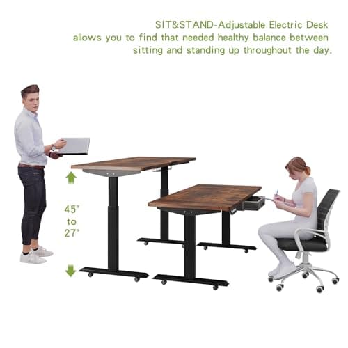 Radlove Dual Motors Height Adjustable 55 x 30'' Electric Standing Desk with Drawer Stand Up Table 4 Memory Keys, Computer Desk with Splice Board Home Office Desk, Rustic Brown Top + Black Frame 2
