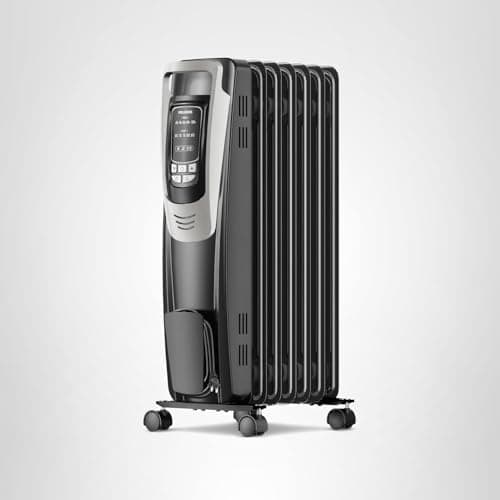 PELONIS Radiator Heater for indoor use Large Room with Remote, Thermostat & LED Display, Quiet Oil Filled Heater with 5 Temperature Settings, Overheat & Tip-Over Protection, Silver 9