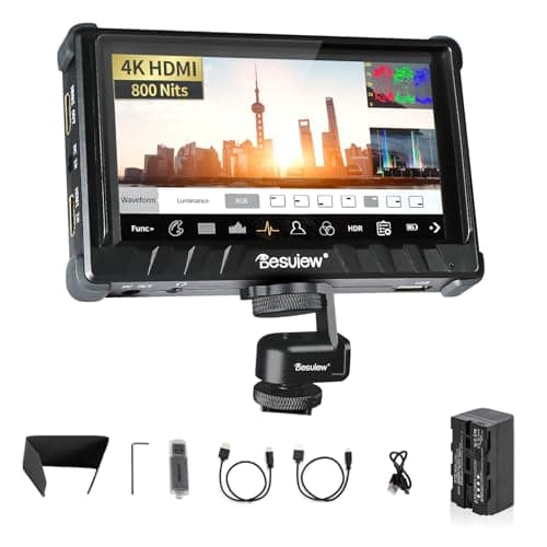 Desview P5II Camera Field Monitor with NP-F550 Lithium-Ion Battery Pack, 5.5 inch 800nits 1920 * 1080P 4K HDMI Field Monitor with HDR 3D LUT RGB Waveform Vectorscope False Color for DSLR Camera