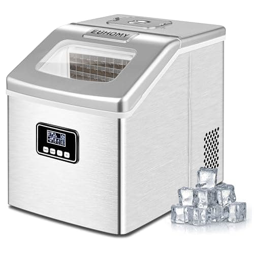 EUHOMY Countertop Ice Maker Machine, 40Lbs/24H Auto Self-Cleaning, 24 Pcs Ice/13 Mins, Portable Compact Ice Maker with Ice Scoop & Basket, Perfect for Home/Kitchen/Office/Bar(Silver)