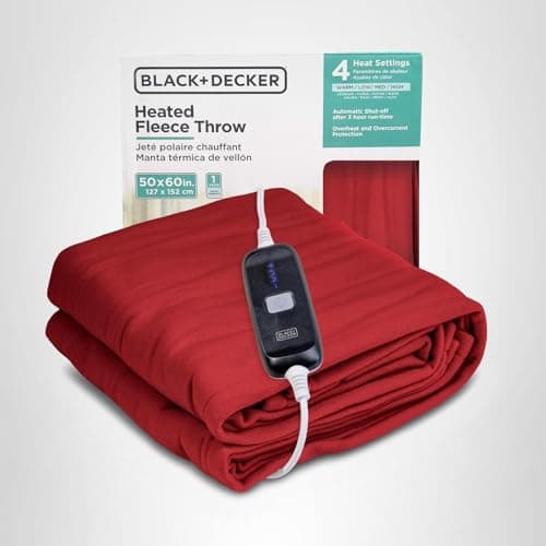 BLACK+DECKER Heated Blanket Electric Throw, Fleece Electric Blanket, Heating Blanket with 4 Heating Levels, 3H Timer, Auto Shutoff, Fast Heating (50x60 inches, Maroon) 9