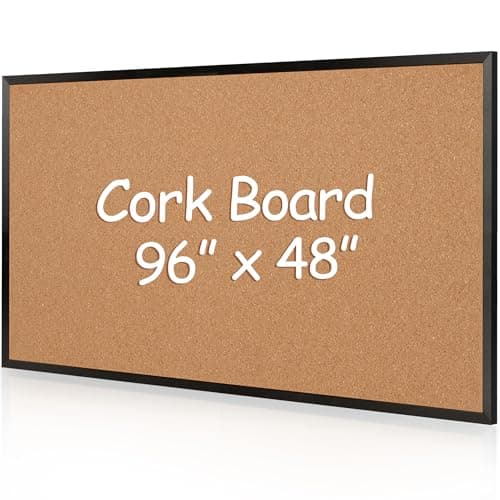 Board2by Extra Large Cork Bulletin Board 96" X 48", Black Wood Framed 8'x4' Corkboard for Wall, Wall Mounted Notice Pin Board with 18 Push Pins for School, Home & Office