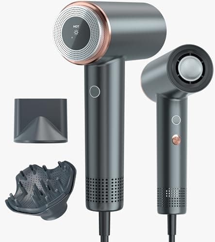 Rukebas Professional Ionic Hair Dryer 1400W with Diffuser & Concentrator - 4 Speed/Heat Settings, Lightweight Fast Drying for Home Travel, Includes Brush Head & Replacement (120V 1.4kW)