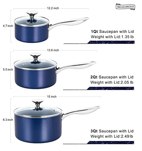 MICHELANGELO Sauce Pan Sets, Ceramic Saucepans with Lids, 1Qt & 2Qt & 3Qt Sauce Pans with Lid, Nonstick Saucepan Set, Small Pot with Stainless Steel Handle, Oven Safe, Blue 7