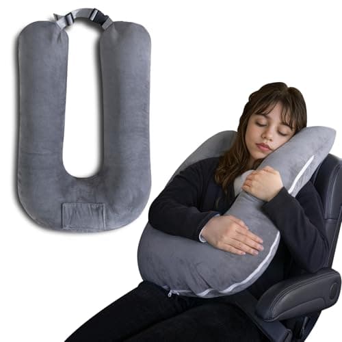 QUEEN ROSE Car Travel Pillow for Sleeping, Adjustable Head Support for Adults & Kids, Breathable Soft Neck Cushion for Road Trips, Machine Washable Cover, Grey