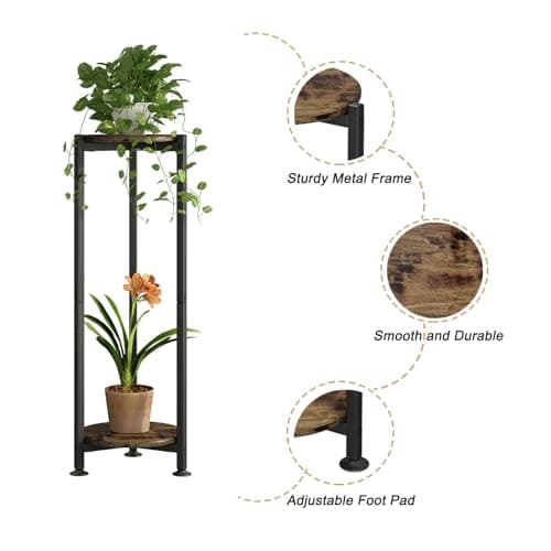 YIZAIJIA Plant Stand Indoor Corner Tall 2 Tier Metal Modern Flower Storage Plant Shelf Holder for Living Room Balcony Garden,Black (2 Tier-Black Round) 5