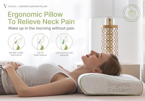 Vaverto Orthopedic Cervical Pillow for Side Sleeping- Adjustable Contour for Neck & Pain Relief, Ideal for Side, Back & Stomach Sleepers, Odorless Memory Foam, Organic Cotton Cover - Standard Size 5