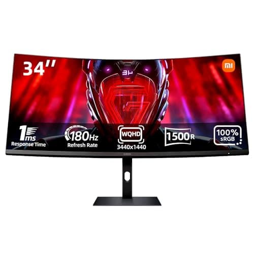 XIAOMI Curved Gaming Monitor 34-inch 180Hz High Reshed Rate 1ms Fast FreeSync Premium Professional Calibration 95% DCI-P3 100% sRGB* Low Blue Light Computer Screen Monitor Desktop Monitor
