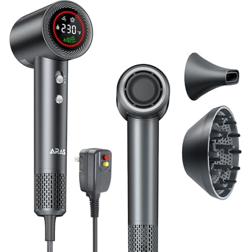 Hair Dryer, Negative Ionic Blow Dryer with 160, 000 RPM Professional High-Speed Blow Dryer, Brushless Motor for Fast Drying, Low Noise Thermo-Control Hairdryer with Magnetic Nozzle