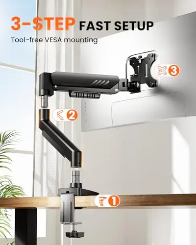 ErGear Single Monitor Arm, Fully Adjustable Monitor Mount for 13–34 Inch Screens, Fast Install Computer Monitor Stand with Tool-Free VESA Mount, Cable Management, Holds 19.8 lbs, Max VESA 100x100mm 5