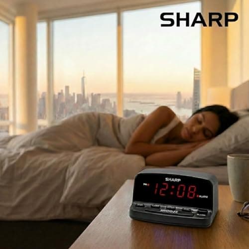 Sharp Digital Alarm Clock with Keyboard Style Controls, Battery Back-up, Easy to Use with Simple Operation, Black Case with Red LED Display 6