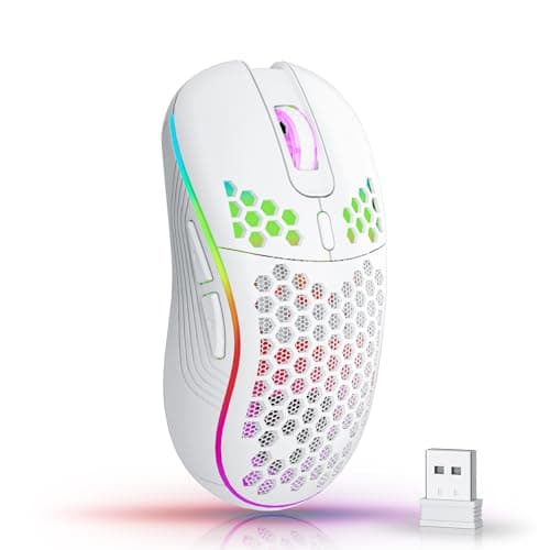 AVMTOM Wireless Mouse Gaming Mouse Rechargeable PC Mouse with RGB Backlit 6 Buttons Adjustable Ergonomic for Laptop, PC, Computer, Desktop, Notebook etc Gaming Mouse Wireless (White)