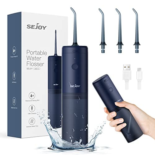 Water Flosser Dental Oral Irrigator Teeth Cleaner Portable Travel Rechargeable Cordless,IPX7 Electric Plaque Remover 3 Modes 3 Jet Tips 140ml (Blue)