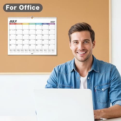 Dunwell 12x15 Wall Academic Calendar 2026-2027 (Colorful), Use July 2026 to December 2027, Large Lined 12 x 15 Monthly Hanging Calendar, Professional Styling for Home Office or School, Premium Paper 7