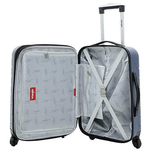 Wrangler Smart Spinner Hardside Luggage, 22-Inch Carry-On, Navy Blue 7