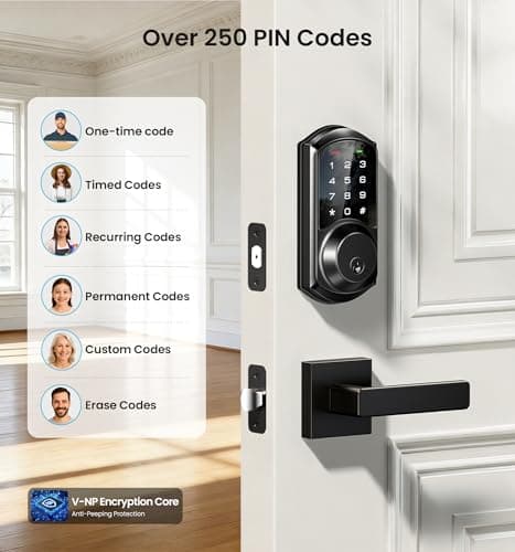 Veise VE06-L Smart Locks with 2 Lever Handle Set, App Control, Keyless Entry Deadbolt for Front Door, Electronic Digital Touchscreen Keypad, Auto Lock, Waterproof, Easy Installation, Matte Black 6