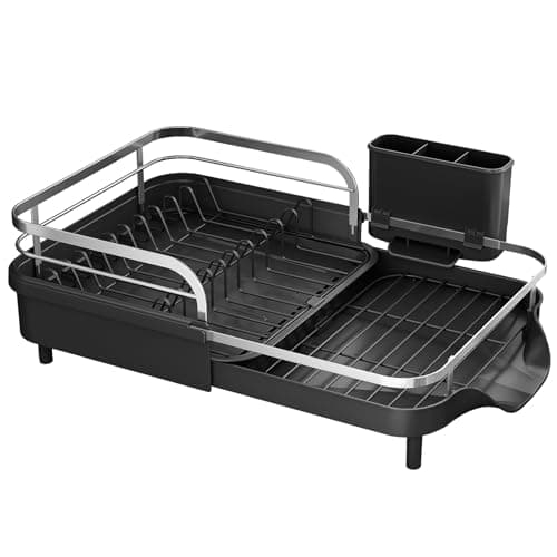 SAYZH Dish Drying Rack - Expandable Dish Rack for Kitchen Counter, Rust-Resistant Dish Drainer with Utensil Holder and Raised Guardrail, Kitchen Organizer for Cup and Bottle (Black) 9